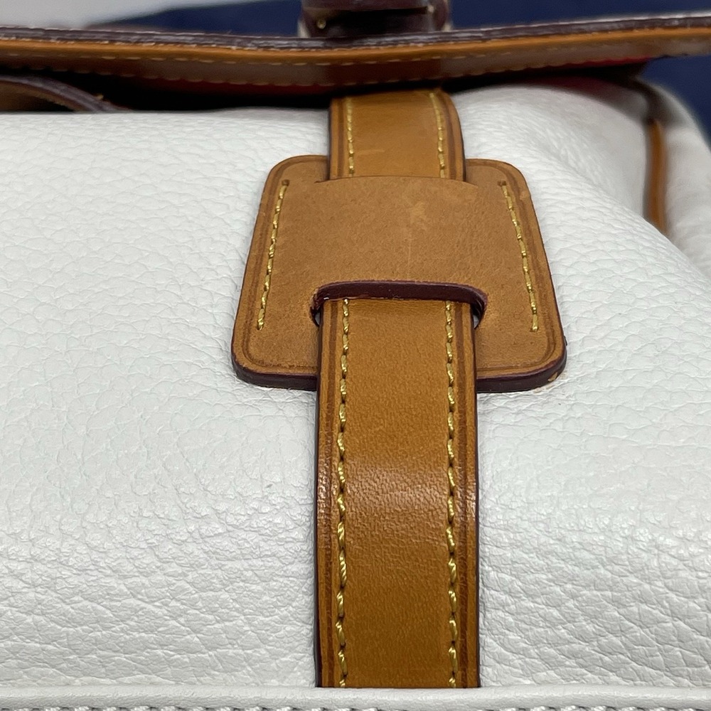 Dooney & Bourke Flap Tab Satchel Pebbled Leather Crossbody Off White & Natural - Picture 8 of 16